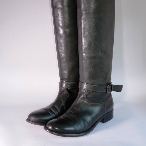 37/US7❤️Belstaff Over-The-Knee Thigh High Leather Biker Low Heel Boots ITALY